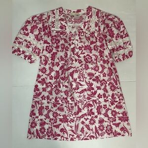 Pinch Floral Tiered Puff Sleeve Mini Dress Pink White Size M